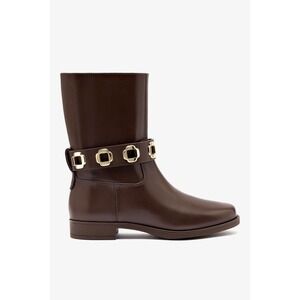 Larroude Elle Brown Water Resistant Leather Mid Calf Boots 6.5